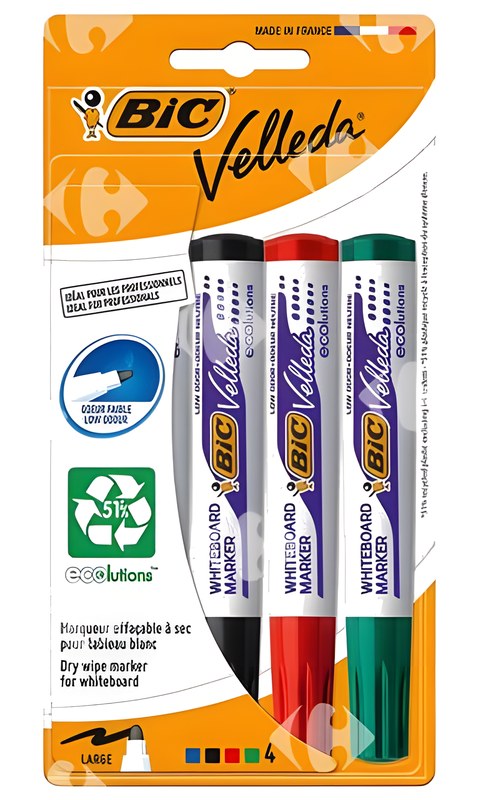 Marqueurs Effaçables à Sec Velleda 1704 Pointe Ogive Encre Alcool Couleurs assorties 4 unités
