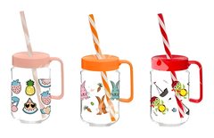 Mug en Verre Décorée avec Couvercle et Paille 0,37 L