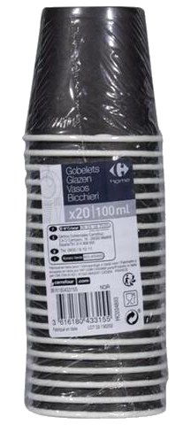 Pack Gobelets Carton Noir Carrefour 10 cl 20 unités
