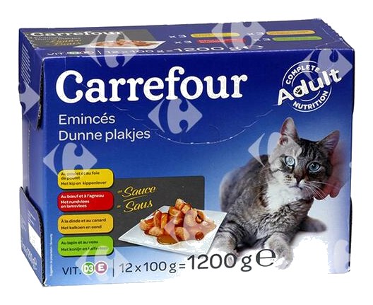 Assortiment de Pâtée pour Chats Émincés en Sauce Carrefour 12x100g