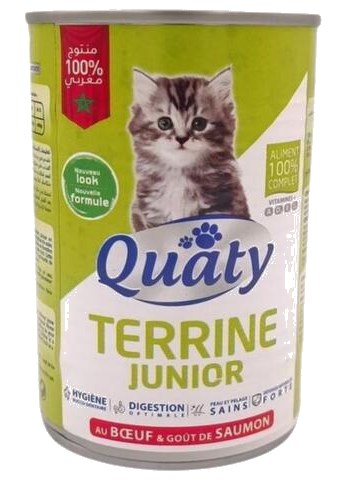 Terrine au Bœuf et Gout Saumon pour Chats Junior Quaty 400 g