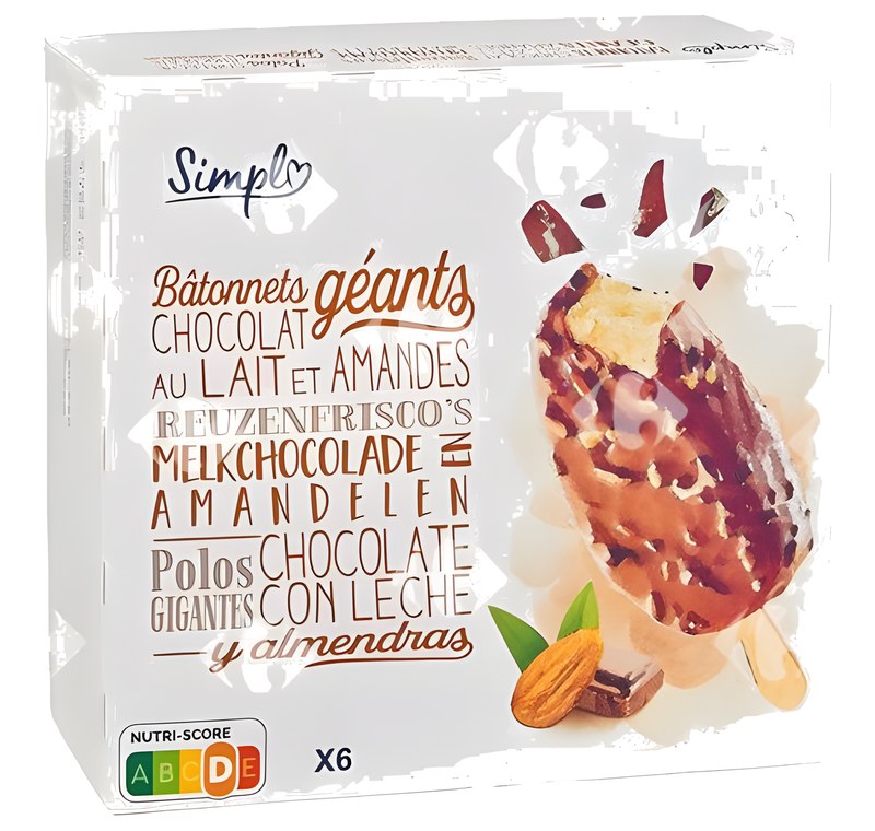 Bâtonnets Glaces chocolat au Lait amandes 6x120 ml
