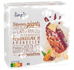 Bâtonnets Glaces chocolat au Lait amandes 6x120 ml